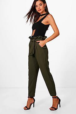 Boohoo Paperbag Waist Straight Leg Trousers