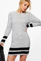 Boohoo Jasmine Ribbed Slim Fit Striped Knitted Dress Silver