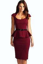 Boohoo Keeley Peplum Belted Midi Dress