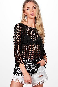 Boohoo Ruby 3/4 Sleeve Crochet Top
