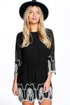 Boohoo Boutique Nina Cameo Trim 3/4 Sleeve Playsuit