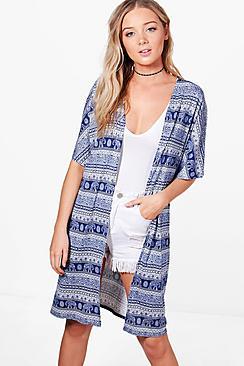 Boohoo Daisy Elephant Paisley Print Kimono