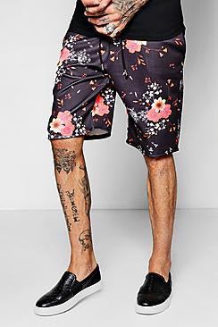 Boohoo Oriental Floral Print Scuba Long Short