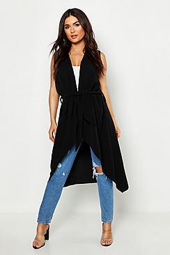 Boohoo Waterfall Belted Sleeveless Duster