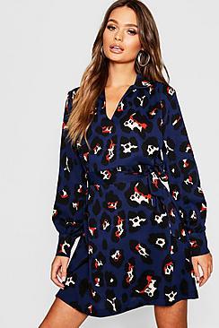 Boohoo Bold Leopard Shirt Dress