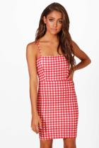 Boohoo Penny Gingham Square Neck A-line Dress Red