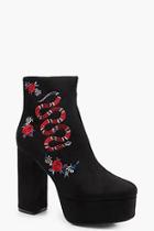 Boohoo Nancy Snake And Floral Embroidered Platform Boot