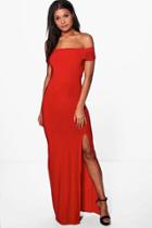Boohoo Jamie Slinky Off Shoulder Maxi Dress Red