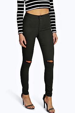 Boohoo Laura Ripped Knee High Waist Skinny Jeans