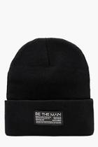 Boohoo Large Woven Tab Beanie With Turn Up