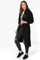 Boohoo Amber Zip Detail Collar Belted Coat Black