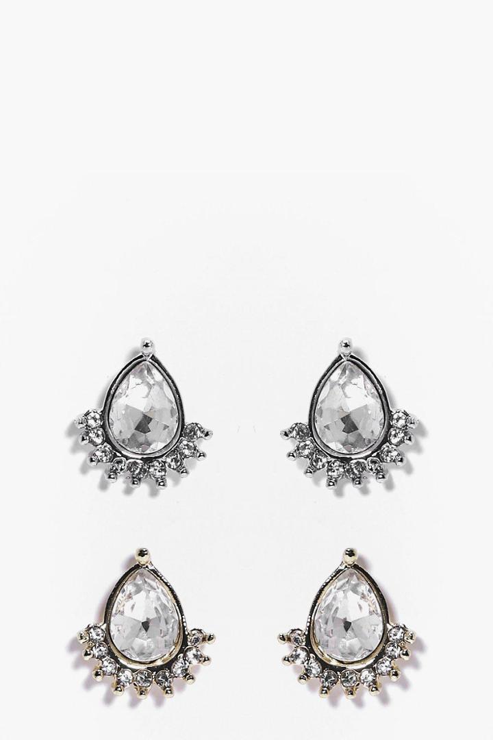 Boohoo Brooke Embellished Diamante 2 Pack Stud Earrings Multi