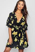 Boohoo Ruffle Sleeve Floral Tea Dress