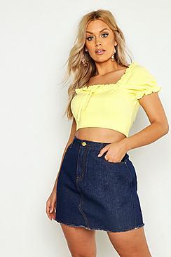 Boohoo Plus High Rise Fray Hem Denim Skirt