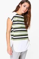 Boohoo Arabella Striped Cap Sleeve Control Panel Shell Top Multi