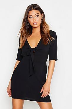 Boohoo Woven Tie Front Shift Dress
