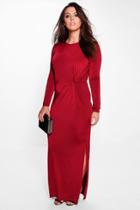 Boohoo Plus Amber Slinky Knot Front Maxi Dress Wine