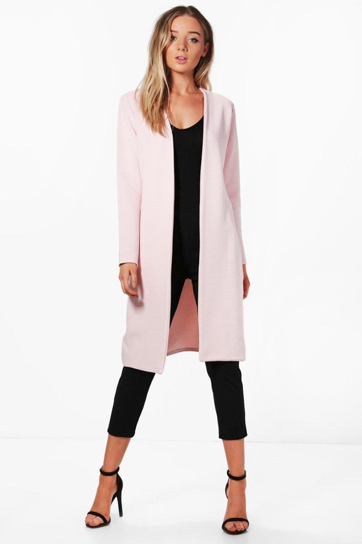 Boohoo Jade Rib Collarless Duster Nude