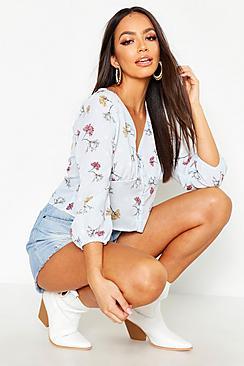 Boohoo Woven Mixed Floral Spot Blouse