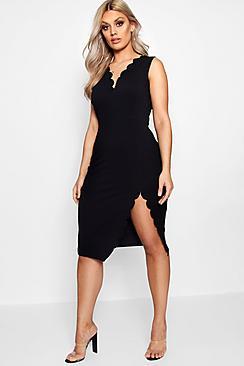 Boohoo Plus Doris Scalloped Edge Split Front Dress