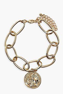 Boohoo Sovereign Charm Chunky Linked Bracelet