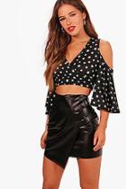 Boohoo Petite Star Print Cold Shoulder Wrap Top