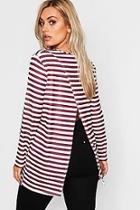 Boohoo Plus Split Back Striped Sleeved T-shirt
