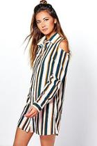 Boohoo Suki Cold Shoulder Stripe Shirt Dress