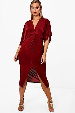 Boohoo Plus Knot Front Slinky Dress