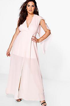 Boohoo Plus Maria Plunge Neck Cape Detail Maxi Dress