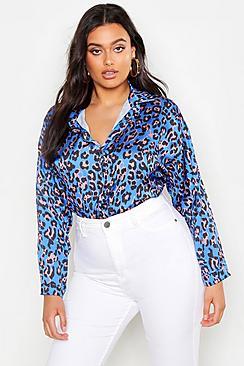 Boohoo Plus Oversized Satin Leopard Shirt