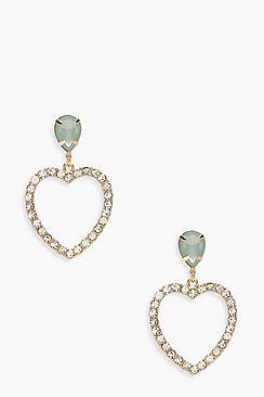 Boohoo Diamante Heart Drop Earrings