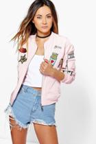 Boohoo Boutique Amber Badge Bomber Jacket Pink