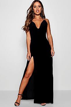 Boohoo Petite Steph Cross Body Detail Split Leg Maxi Dress