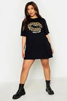 Boohoo Plus Leopard Print Lips T-shirt Dress