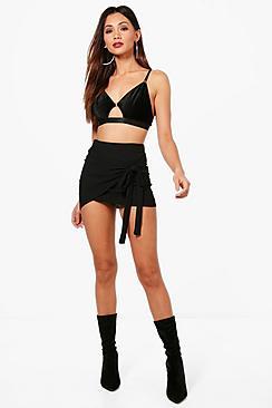 Boohoo Petite Emma Tie Waist Wrap Mini Skirt