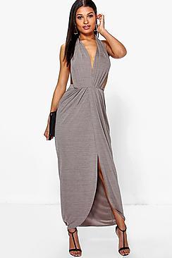 Boohoo Nikole Halterneck Pleated Maxi Dress