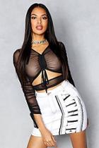 Boohoo Mesh Ruched Tie Detail Top