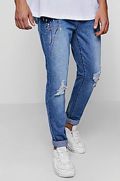 Boohoo Skinny Fit Jeans With Multi Paint Splatter