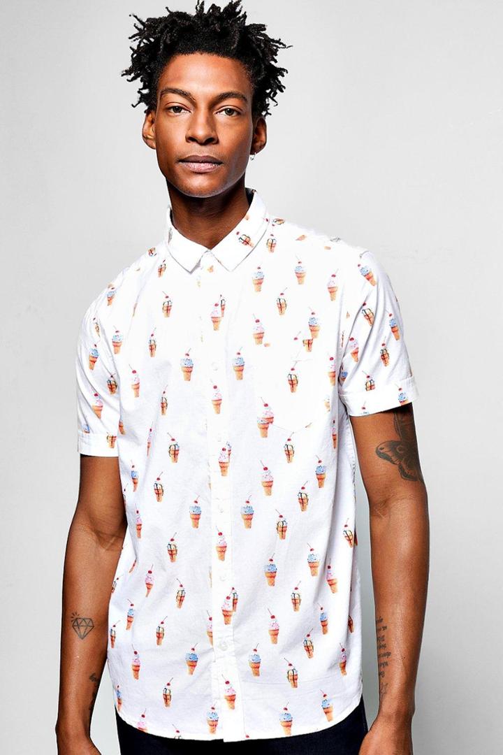 Boohoo Short Sleeve Ice Cream Cone Print White