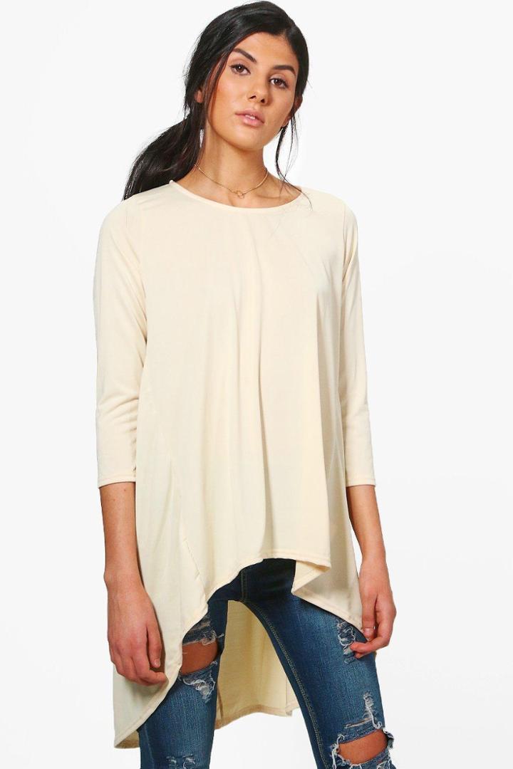 Boohoo Anna Woven Dip Hem Blouse Beige