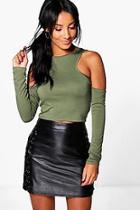 Boohoo Asia Cut Out Shoulder Crop Top