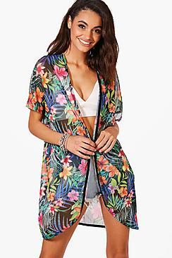 Boohoo Victoria Tropical Mesh Kimono