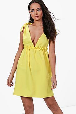 Boohoo Tie Sleeve Smock Dress