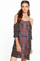 Boohoo Krisha Paisley Placement Open Shoulder Dress Black