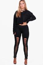 Boohoo Plus Kady Eyelet Lace Up Legging Black