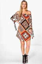 Boohoo Anna Multi Paisley Print Off Shoulder Dress