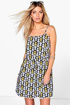 Boohoo Veronica Pinapple Print Strappy Dress