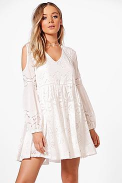 Boohoo Boutique Niamh Cold Shoulder Burn Out Dress