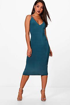 Boohoo Strappy Plunge Detail Midi Dress